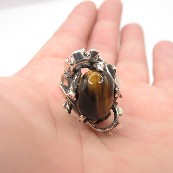 Vintage Taxco Mateo Brutalist Tiger's Eye Ring - Picture 9 of 15